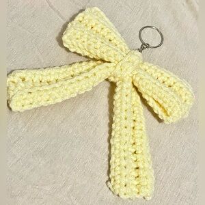 Crocheted Handmade Yellow Bow Keychain